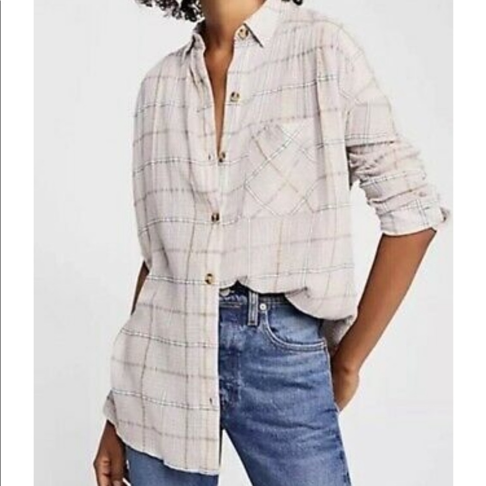 Free People Break My Stripe Plaid Shirt